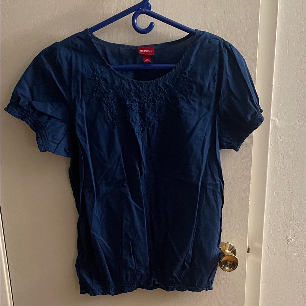 Deep blue embroidered blouse